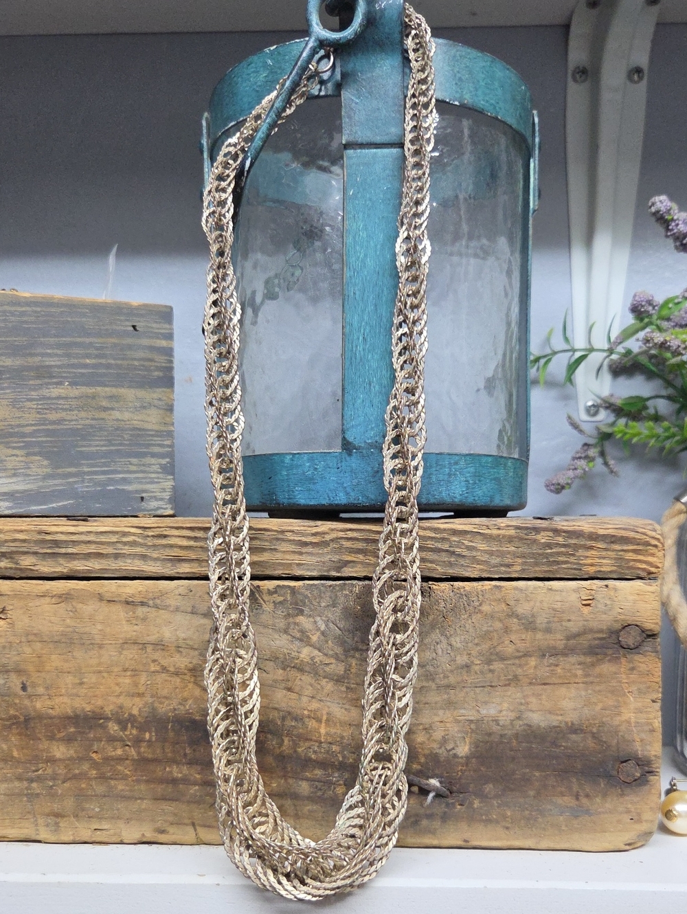 Vintage STATEMENT Silver Mexican Wedding Necklace Woven Chain